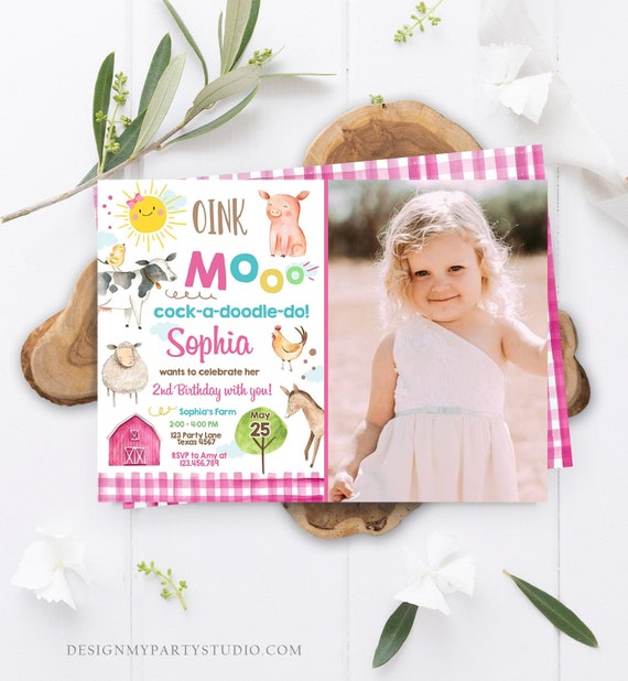 Editable Farm Birthday Invitation Girl Farm Animals Pink Barnyard Party Invite Download Printable Invitation Template Digital Corjl 0160 Il_570xn