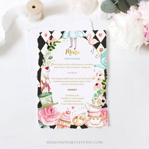 Editable Alice in Wonderland Menu Card Alice in Onederland Birthday ...