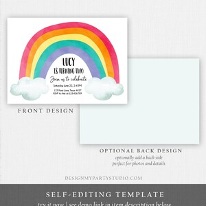 Editable Rainbow Birthday Invitation Kids Girl Boy Neutral Party Clouds Colorful Rainbow Colors Printable Corjl Template Digital 0272 image 5