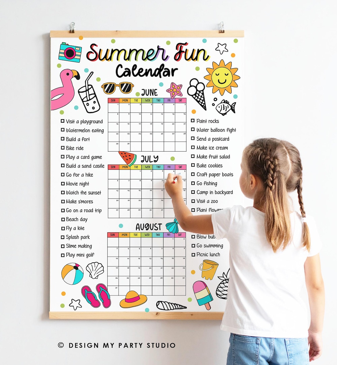 Editable Summer Calendar Poster Countdown Bucket List Family Planner ...