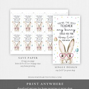 Editable Teacher Gift Tags Easter You're the Best Teacher Any Bunny Could Ask For Favor Tags Teacher Appreciation Digital PRINTABLE 0449 image 5