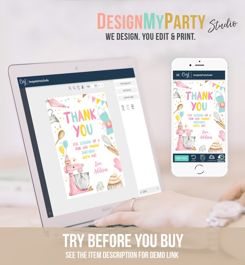 Editable Baking Thank You Card Kids Cooking Birthday Thank You Note ...