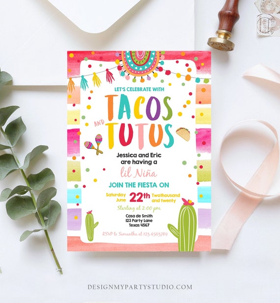 tacos and tutus baby shower invitations