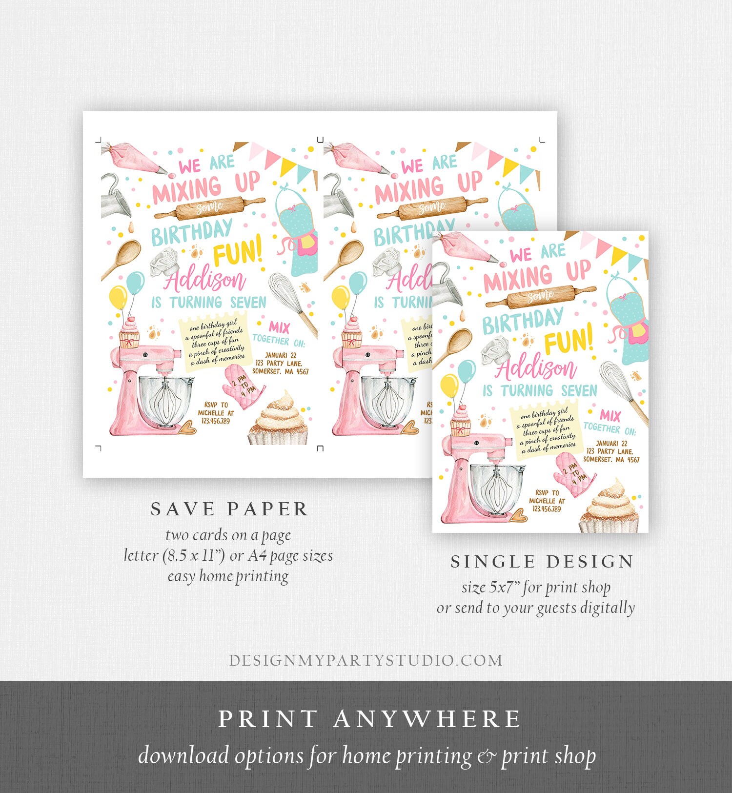 Editable Baking Birthday Party Invitation Kids Cooking Birthday Girl ...