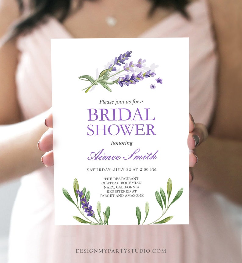 Editable Lavender Bridal Shower Invitation Greenery Foliage Etsy