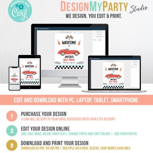 Editable Racing Birthday Welcome Sign Race Car Birthday Sign Growing Up Two Fast 2nd Birthday Red Boy Decor Digital Template Printable 0424 image 6