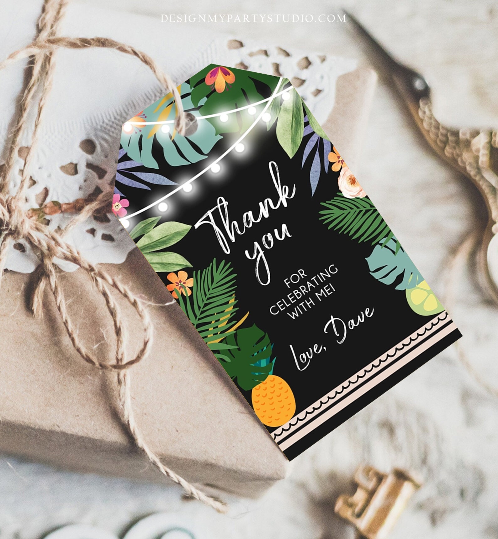 Editable Tropical Thank You Tag Adult Birthday Favor Tags - Etsy