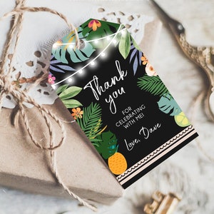 Editable Tropical Thank You Tag Adult Birthday Favor Tags - Etsy