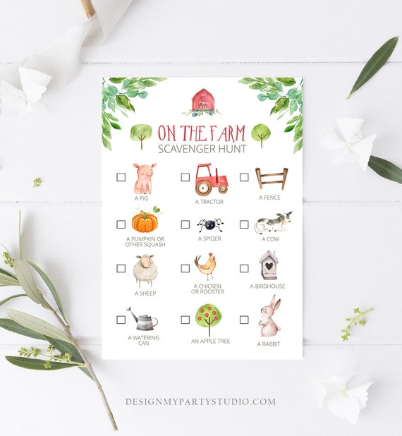 Editable Farm Scavenger Hunt Checklist Game Party Farm Birthday Barnyard Party Kids Animals Nature Instant Download Template Corjl 0155 Il_570xn