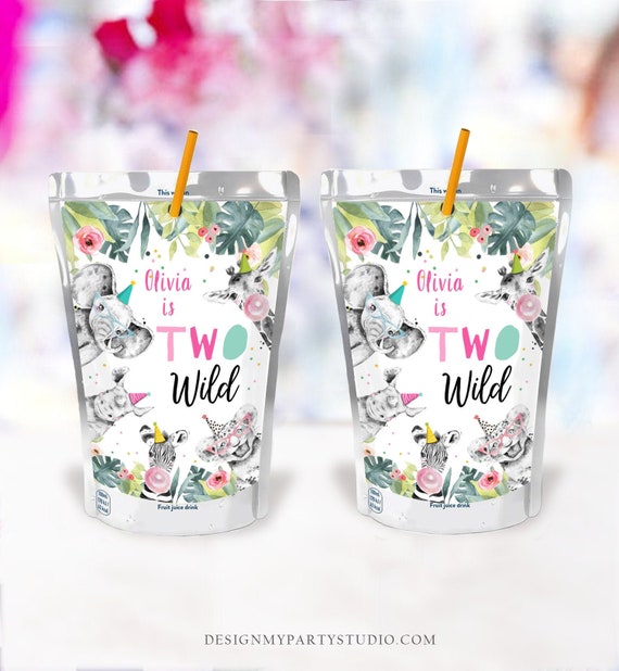 Editable Party Animals Capri Sun Labels Two Wild Birthday Juice Labels Party Animals Birthday Girl Download Corjl Template Printable 0322 Il_570xn