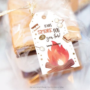 Editable S'more  Favor Tags Thank you Backyard Bonfire Party Birthday Bonfire Smore Fun with you Baby Shower Fall Template PRINTABLE 0179