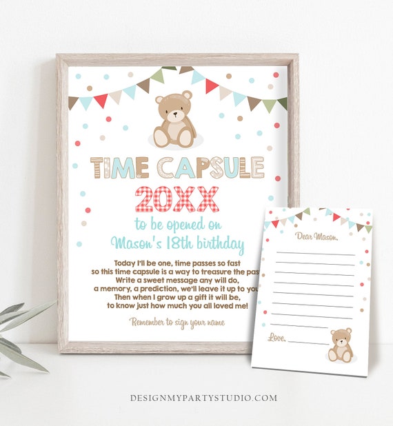 Editable Teddy Bear Time Capsule First Birthday Party Game Teddy Bear Picnic Party Guestbook Boy Blue Download Corjl Template Printable 0100 Il_570xn