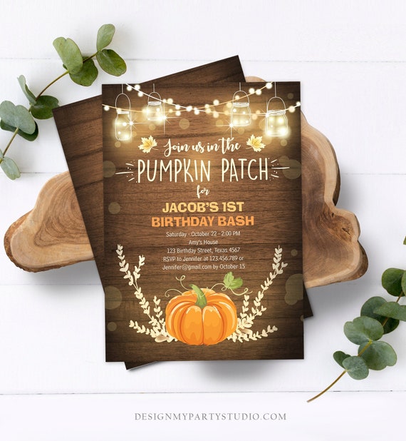 Editable Little Pumpkin Birthday Invitation Orange Pumpkin Patch Autumn Fall Rustic Boy Girl First Birthday Corjl Invitation Printable 0015 Il_570xn