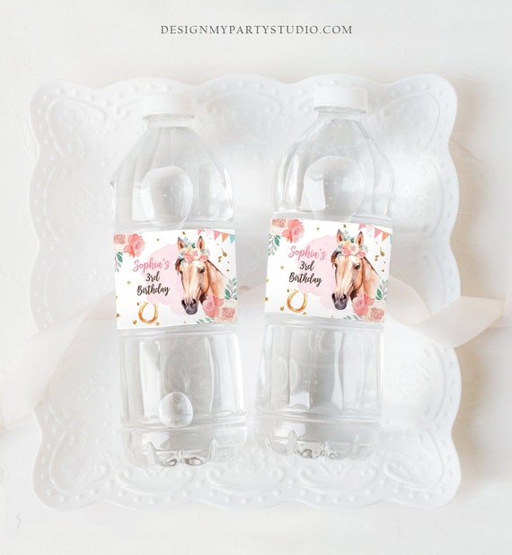 Editable Horse Water Bottle Labels Horse Birthday Decor Cowgirl Pony Party Saddle Up Floral Pink Printable Bottle Label Template Corjl 0398 Il_570xn