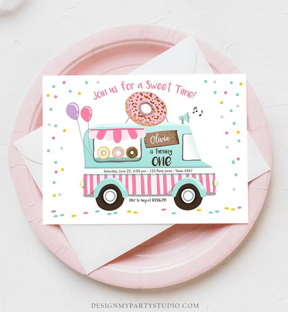 Editable Donut Truck Birthday Invitation Donut Birthday Party Pink Mint Purple Any Age Donut Sweet Party Printable Template Corjl 0050 Il_570xn