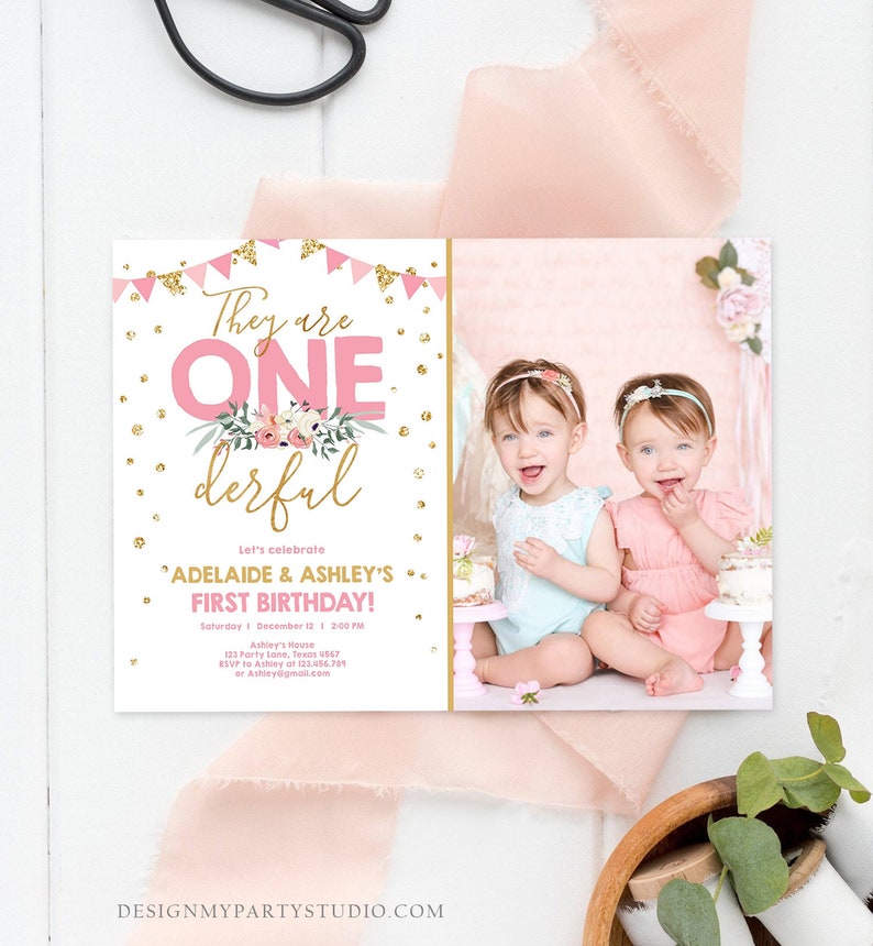 Editable Onederful Birthday Invitation Girls First Birthday Etsy