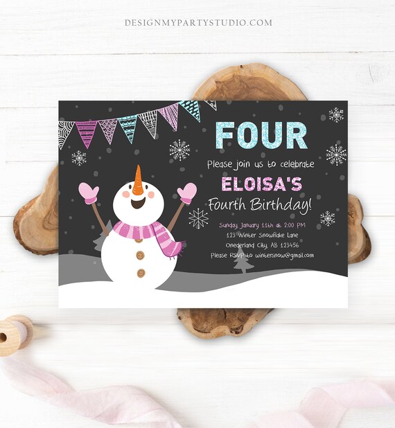 Editable ANY AGE Winter Birthday Invitation First Birthday Snowflake Girl Snowman Instant Download Printable Invite Template Corjl 0022 Il_570xn