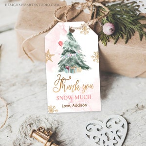 Editable Winter Tree Thank You Tag Winter Onederland Pink Girl Christmas Thank You Snow Much Baby Shower Birthday Gift Corjl Printable 0363