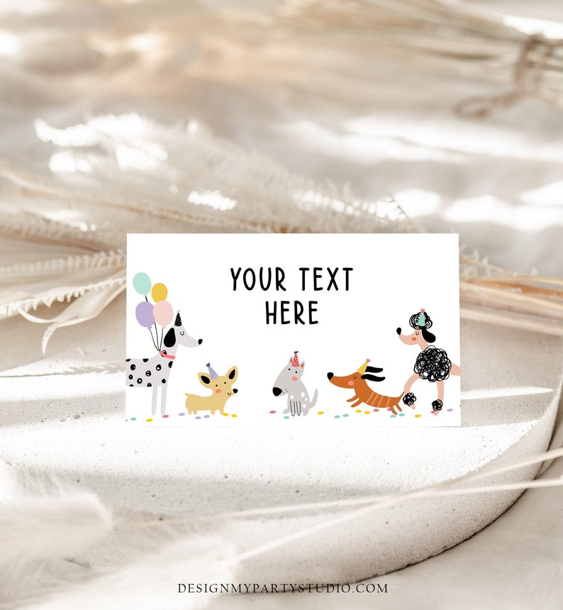 Editable Dog Food Labels Dog Birthday Place Card Tent Card Folded Puppy Party Pet Pawty Doggy Shelter Girl Printable Template
