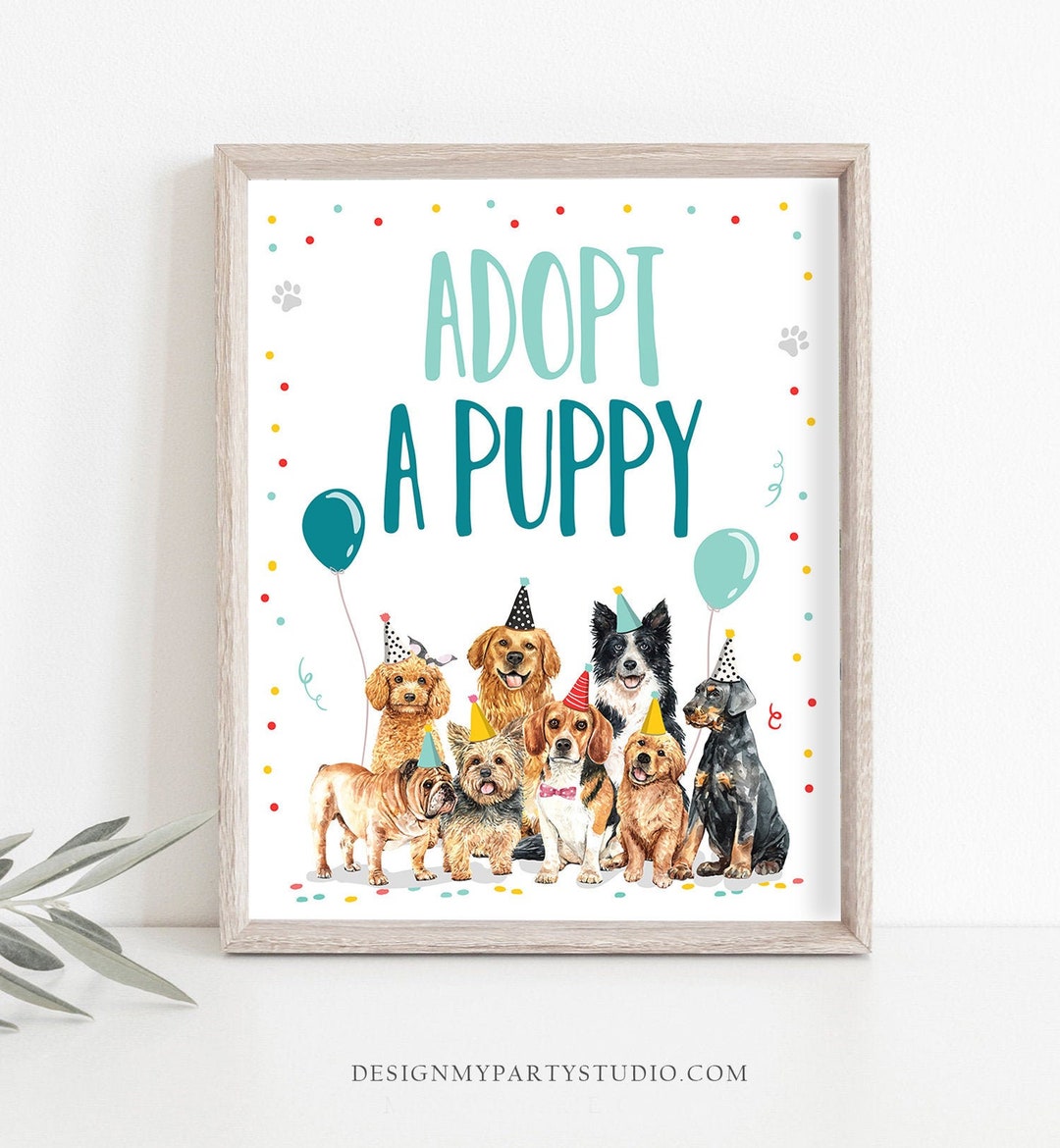 Adopt a Puppy Birthday Sign Table Decor Dog Birthday Party Boy Puppy ...