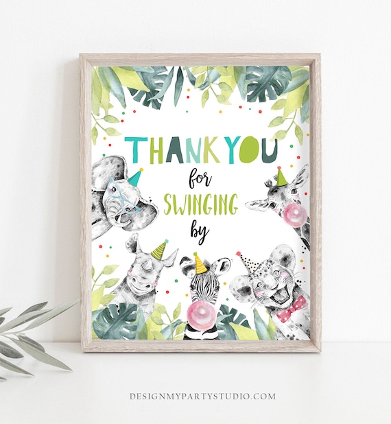 Thank You For Swinging By Birthday Sign Party For Coming Safari Animals Party Animals Zoo Boy Blue Decor Instant Download Printable 0322 Il_570xn