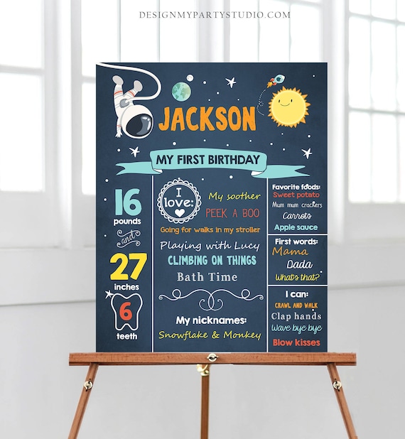 Editable Outer Space Birthday Milestones Sign Astronaut Birthday Chalkboard Boy 1st Birthday Space Rocket Template Printable Corjl 0046 Il_570xn