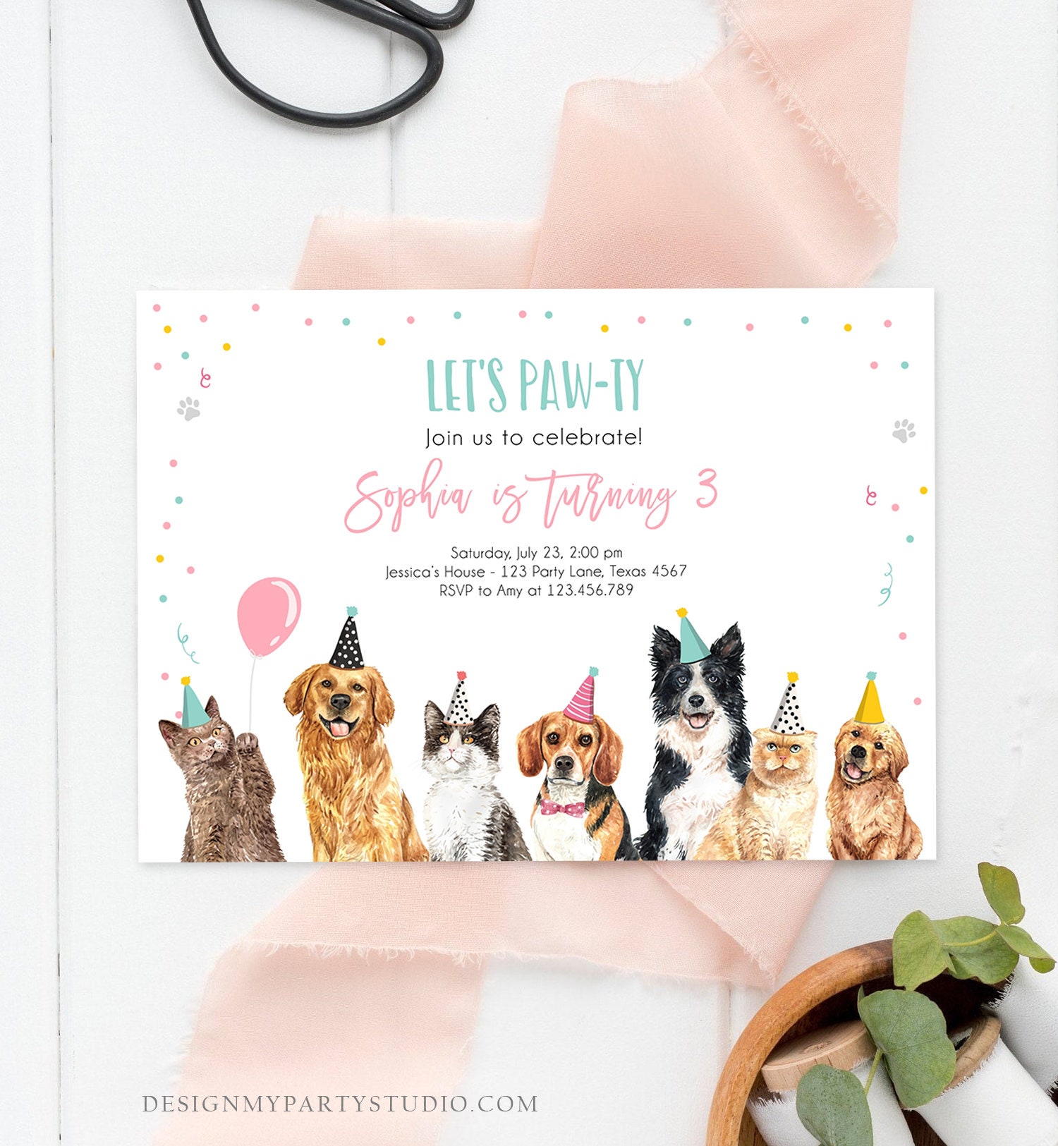 Editable Cats and Dogs Birthday Invitation Cat Dog Birthday Party ...