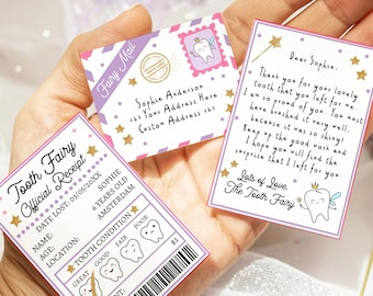 Mini Zahnfee Set Rosa Quittung und Brief mit Umschlag Zahnfee Kit Lost Tooth Note Digitale Vorlage Printable 0526