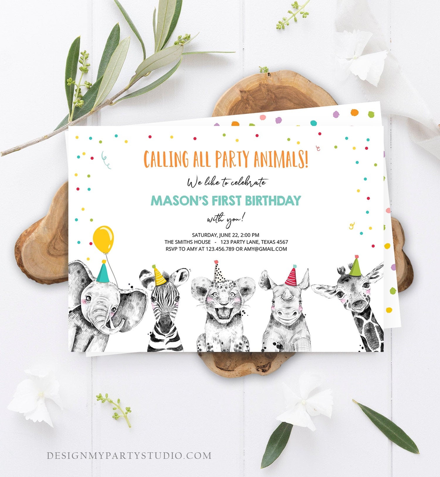 Editable Party Animals Birthday Invitation Wild One Animals - Etsy Editable Party Animals Birthday Invitation Wild One Animals - Etsy