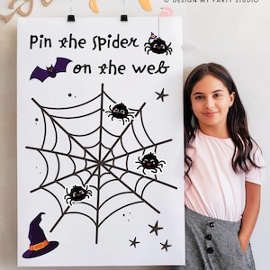 Pin the Spider on The Web Halloween Game Spooky Birthday Game Costume Party Gameboard Class Kids Instant Download Printable Digital 0009