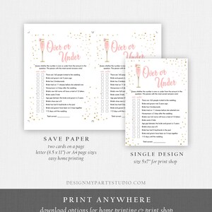 Editable Over or Under Bridal Shower Game Brunch and Bubbly More or ...