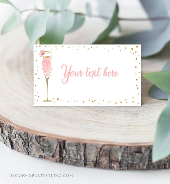Editable Bubbly Food Labels Brunch and Bubbly Bridal Shower Place Card Tent Card Buffet Card Pink Gold Birthday Decor Corjl Template 0150 Il_570xn