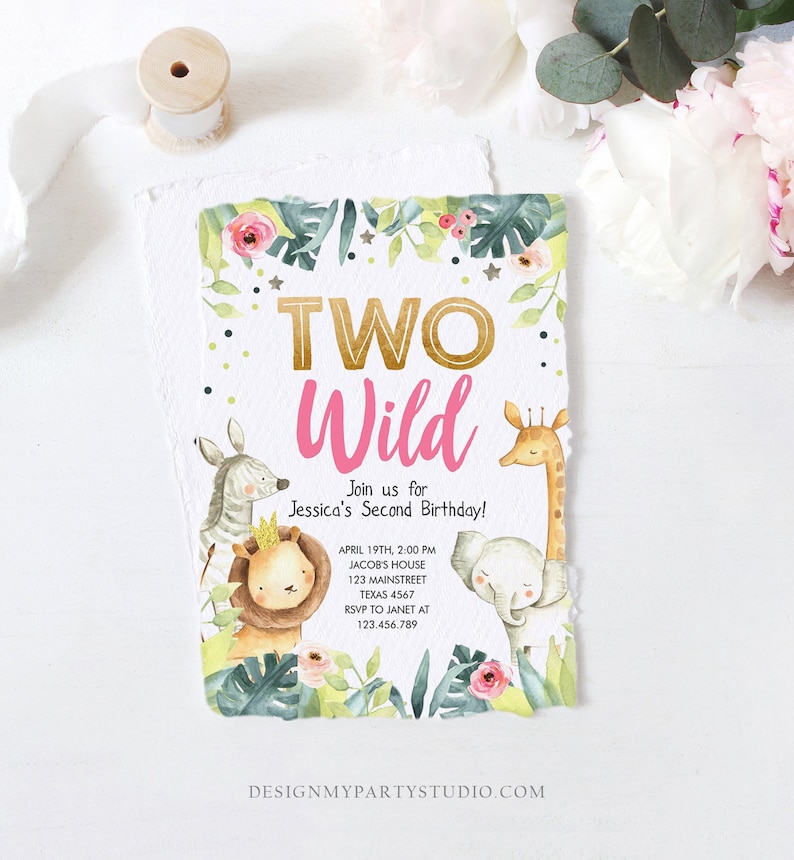 editable-two-wild-birthday-invitation-girl-animals-invite-etsy