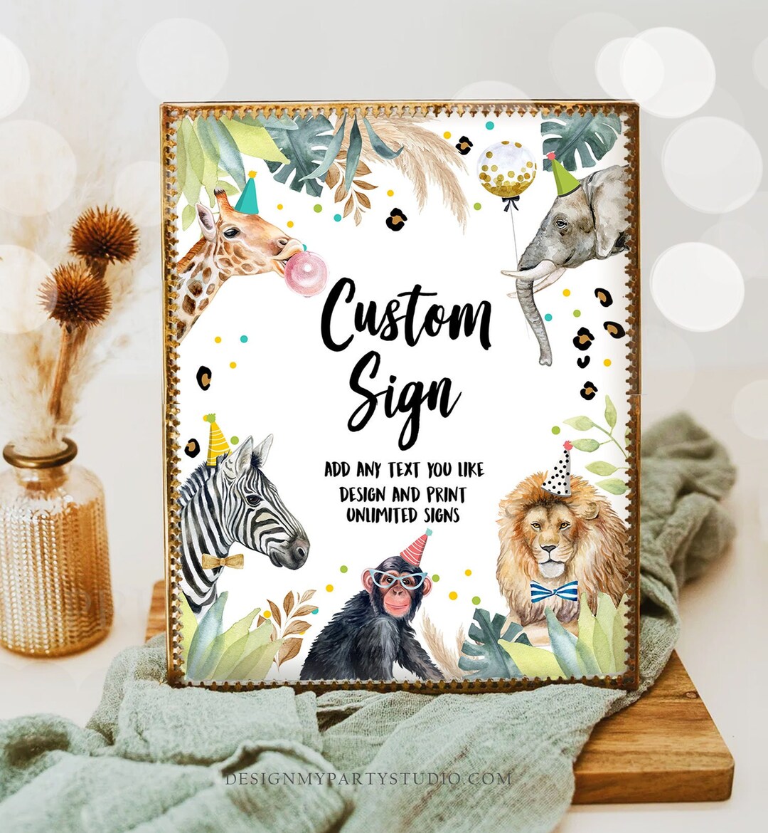 Editable Custom Sign Party Animals Sign Wild One Animals Decor Etsy