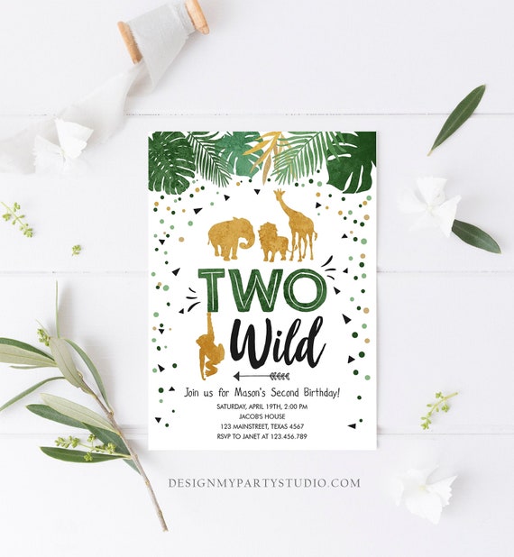 wild animals printable template digital BD006 Editable Born Two Be Wild birthday invitation Safari Party Animals birthday invite