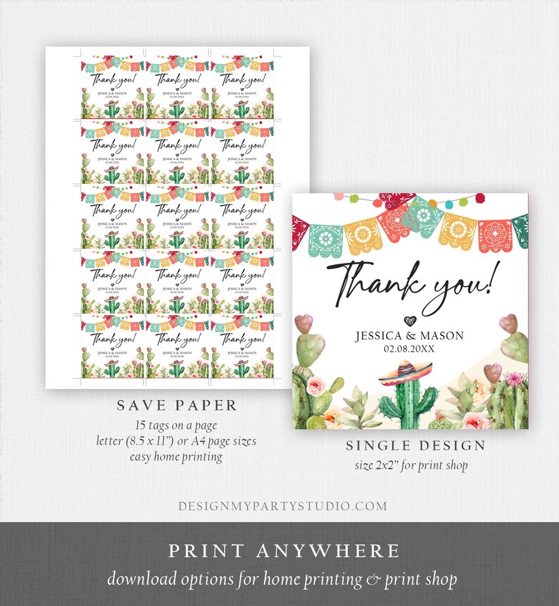 Editable Cactus Thank You Favor Tag Round Squared Fiesta Baby - Etsy