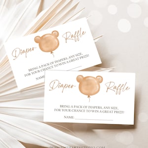 Editable Boho Teddy Bear Diaper Raffle Ticket Bear Baby Shower Insert Card Diaper Game Neutral ...