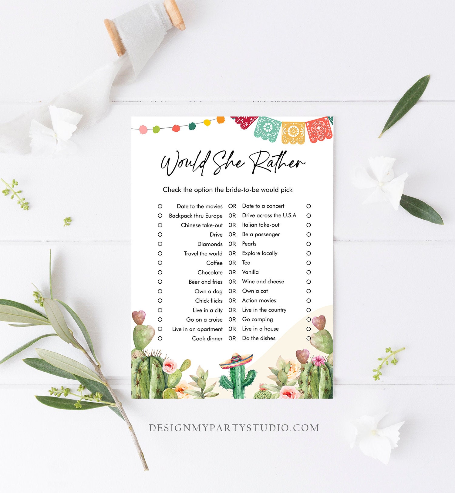 Editable Would She Rather Bridal Shower Game Cactus Fiesta - Etsy