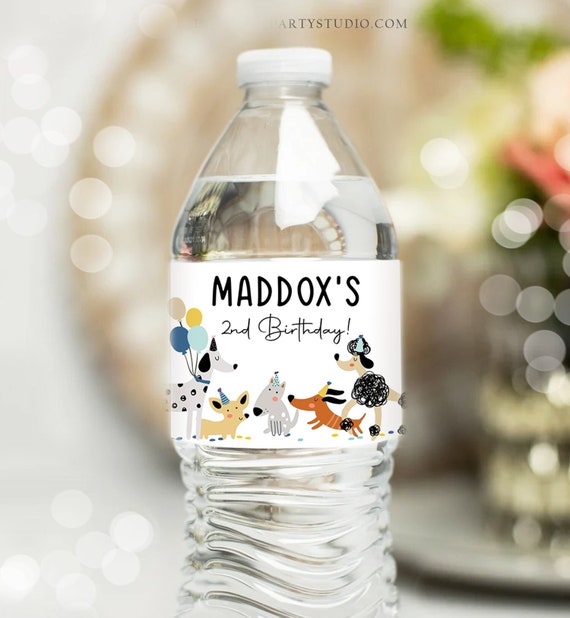 Editable Dog Water Bottle Labels Dog Birthday Puppy Party Doggy Pet Vet ...