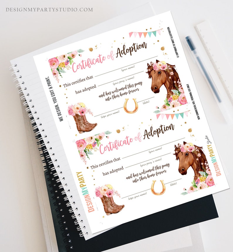 Adopt a Pony Adoption Certificate Horse Adoption Horse - Etsy