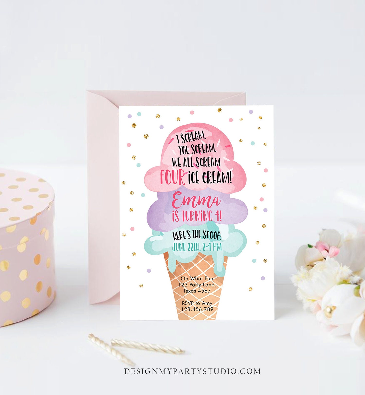 Editable Ice Cream Truck Birthday Invitation I scream You -  Portugal