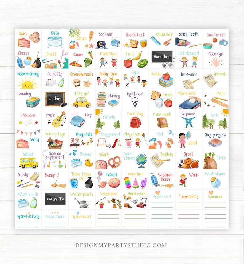 Editable Visual Schedule Kids Daily Routine Chart 80 Cards Chores School Homeschool To Do Preschoolers Calendar Daycare Corjl Template 0341 image 2