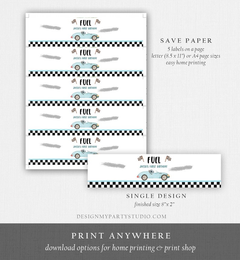 Editable Race Car Water Bottle Labels Race Car Birthday Party Fuel Racing Birthday Boy 2nd Track Download Printable Template Corjl 0424 image 3