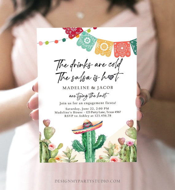 Editable Fiesta Engagement Invitation Couples Shower Bridal Mexican Cactus Succulent Desert Floral Printable Invitation Template Corjl 0404 Il_570xn