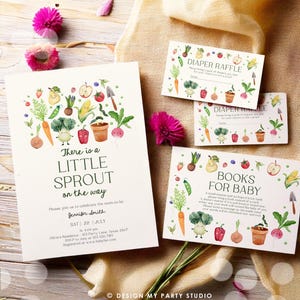 Editable Little Sprout Baby Shower Invitation Bundle Farmers Market Locally Grown Invitation Suite Digital Download Template Printable 0544