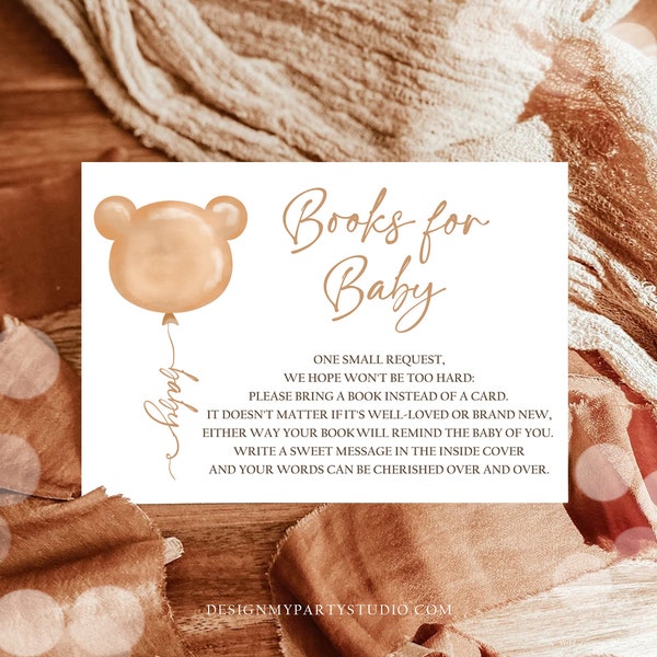 Oso editable Traer una tarjeta de libro Boho Teddy Bear Baby Shower Bearly Wait Libros para bebé Género Neutral Niño Niña Plantilla IMPRIMIBLE Corjl 0439