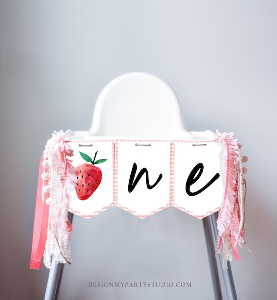 Strawberry ONE First Birthday High Chair Banner