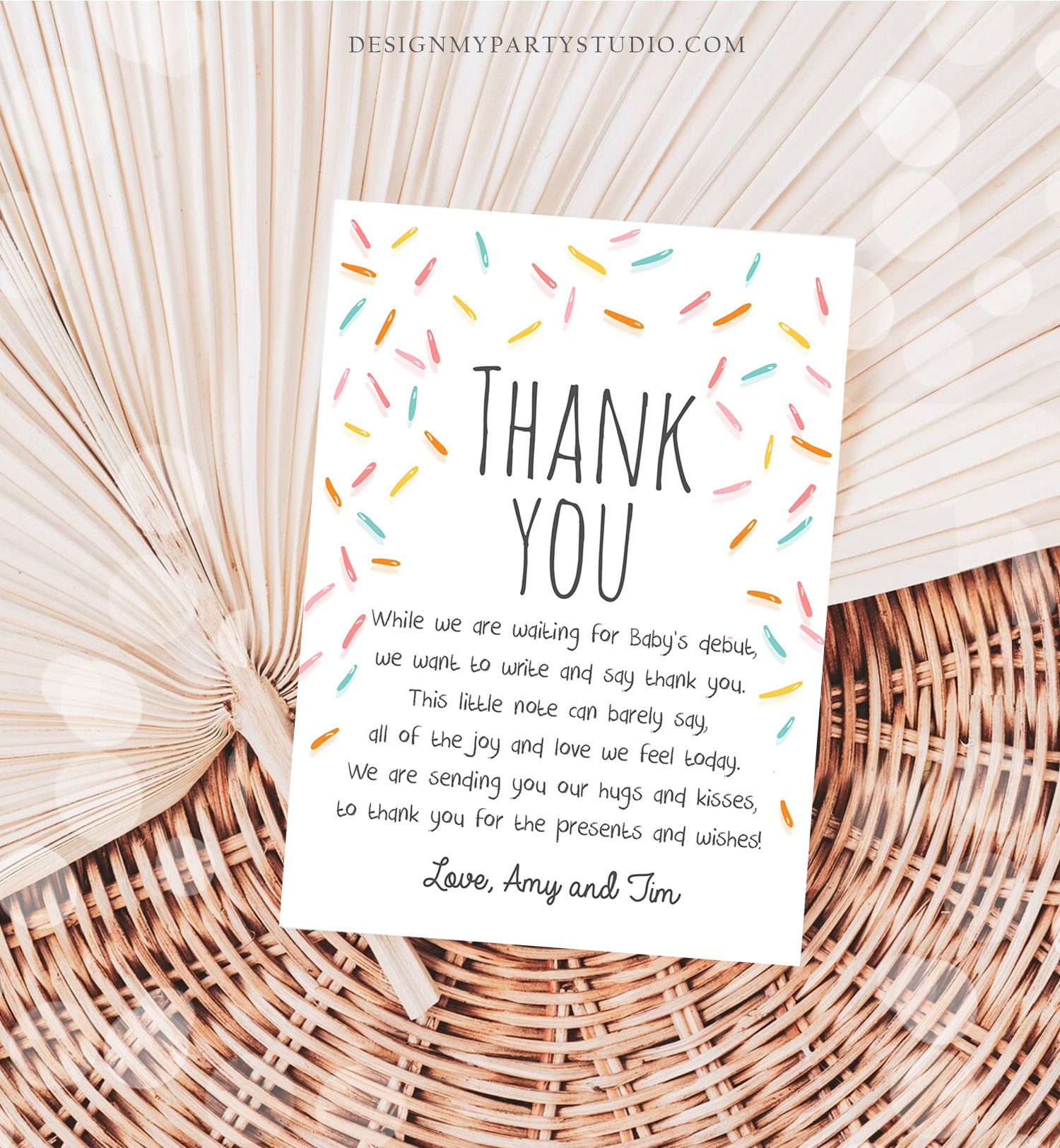 Editable Baby Sprinkle Thank You Card Rainbow Sprinkle Baby Etsy