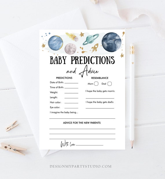 Editable Baby Predictions Baby Shower Game Advice Outer Space Planets Houston We Have a Boy Rocket Activity Corjl Template Printable 0357 Il_570xn
