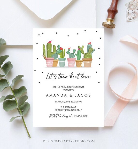 Editable Taco Bout Love Fiesta Couples Shower Invitation Cactus Succulent Green Pink Confetti Instant Download Printable Corjl Template 0254 Il_570xn